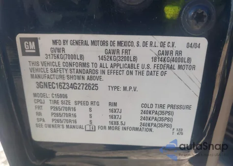 2004 Chevrolet Suburban 1500 Lt z USA, uszkodzony, nr VIN 3GNEC16Z34G272625